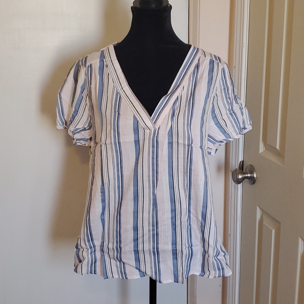NWT Angela Plus short sleeve spriped blouse